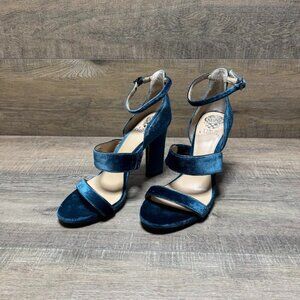 Vince Camuto Robeka Blue Velvet Strappy Dress Sandals Women's Size 9